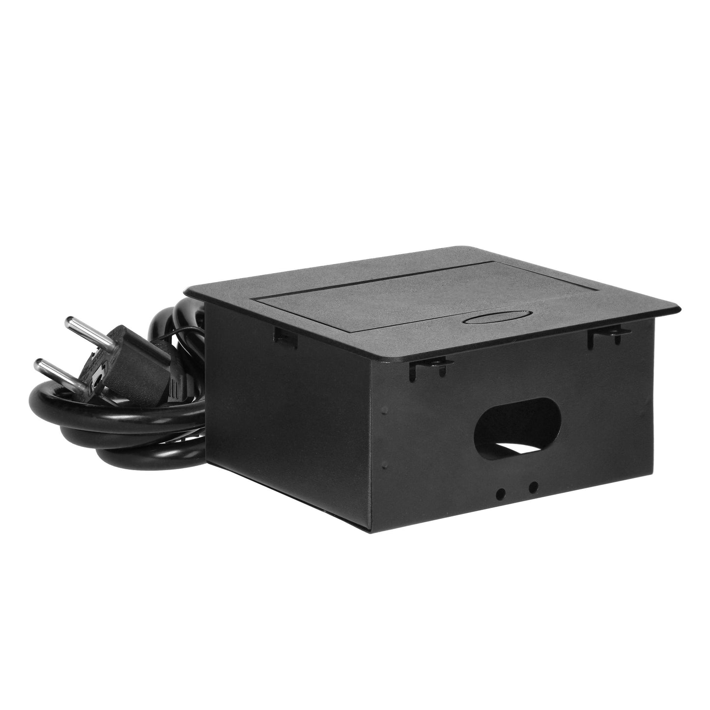 Trano Einbau Steckdose Schuko Typ F mit 2x USB-A Ladeanschluss 5V/2,1A, 1,5m Kabel, 3680W, IP20, Schwarz, flache Kante