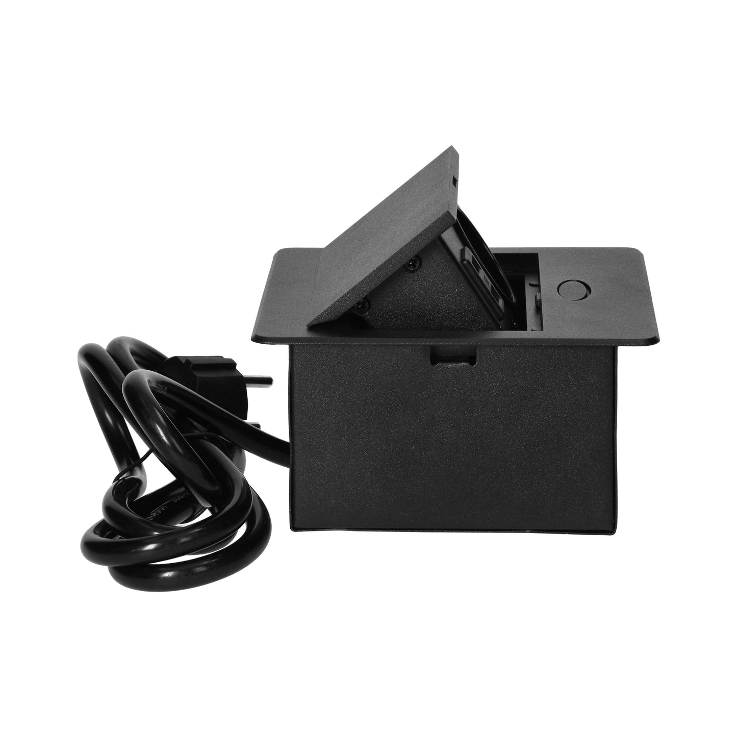 Trano Einbau Steckdose Schuko Typ F mit 2x USB-A Ladeanschluss 5V/2,1A, 1,5m Kabel, 3680W, IP20, Schwarz, flache Kante
