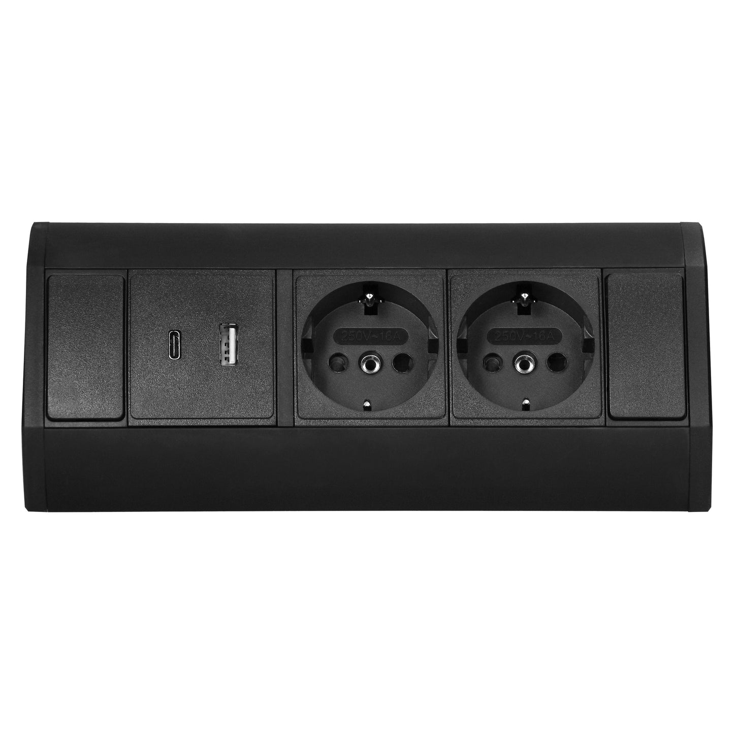 Trano Möbel-Steckdose schwarz | 2x/3x Schuko + USB A+C | 230V, 3680W, IP20, Kabel 0,6m, moderne Einbau-Steckdosenleiste