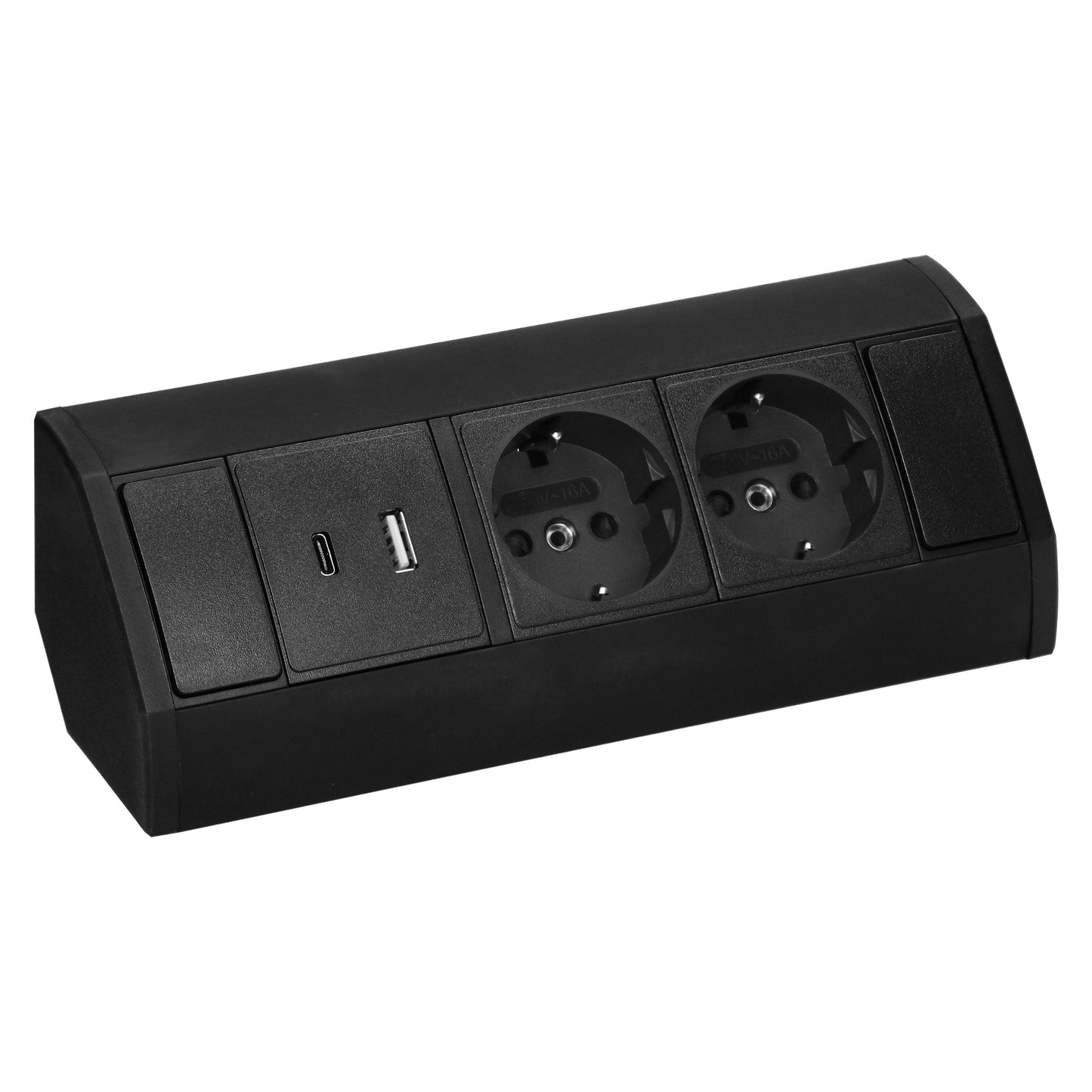Trano Möbel-Steckdose schwarz | 2x/3x Schuko + USB A+C | 230V, 3680W, IP20, Kabel 0,6m, moderne Einbau-Steckdosenleiste