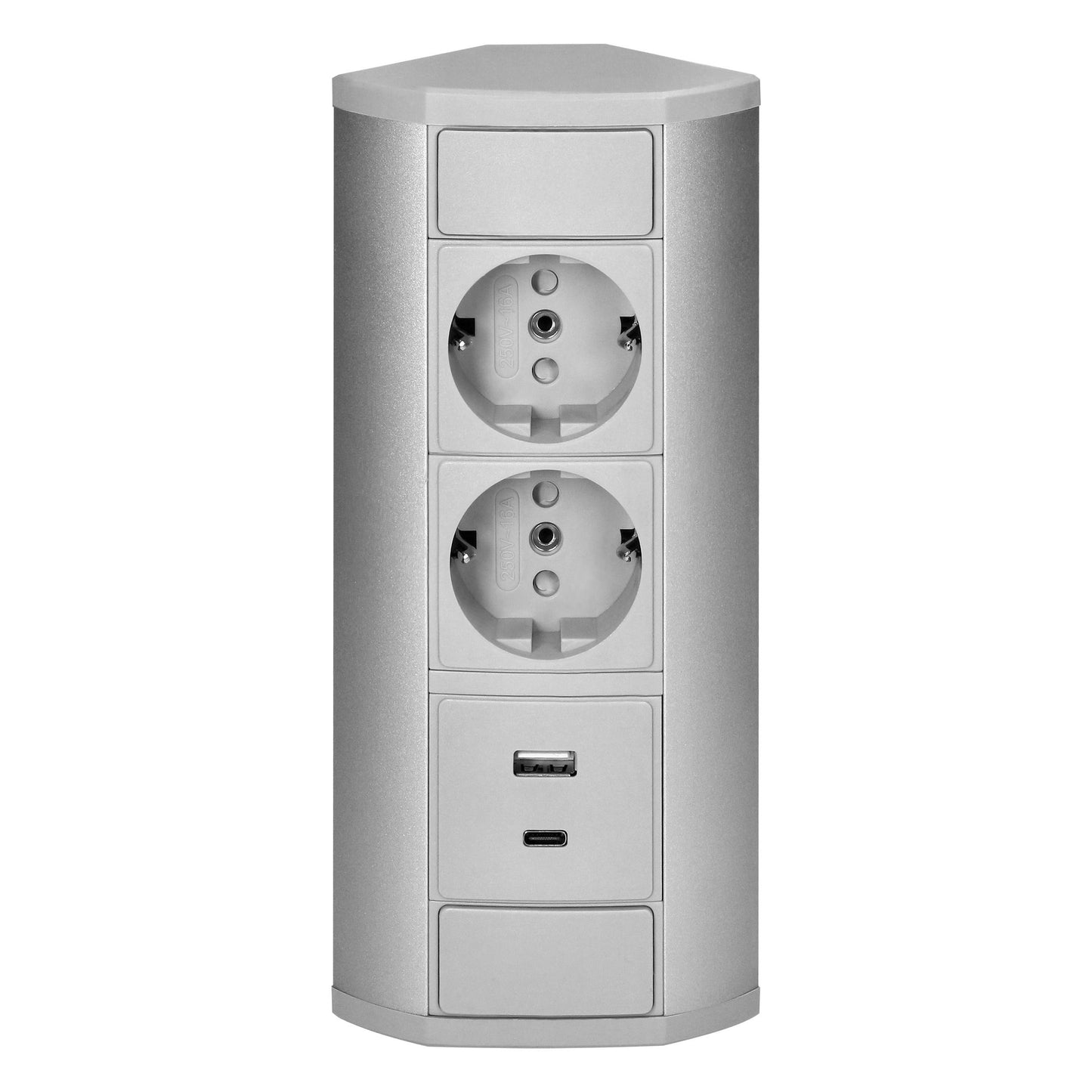 Trano Möbel-Steckdose grau | 2x/3x Schuko + USB A+C | 230V, 3680W, IP20, Kabel 0,6m, moderne Einbau-Steckdosenleiste