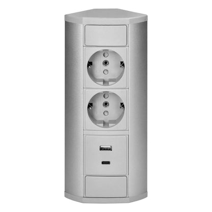 Trano Möbel-Steckdose grau | 2x/3x Schuko + USB A+C | 230V, 3680W, IP20, Kabel 0,6m, moderne Einbau-Steckdosenleiste