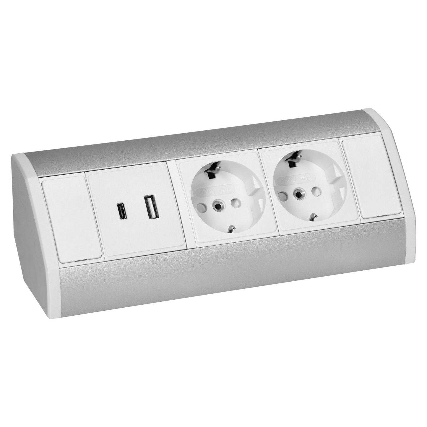 Möbel-Steckdose weiß Aluminium Schalter Tischsteckdose Küchensteckdose