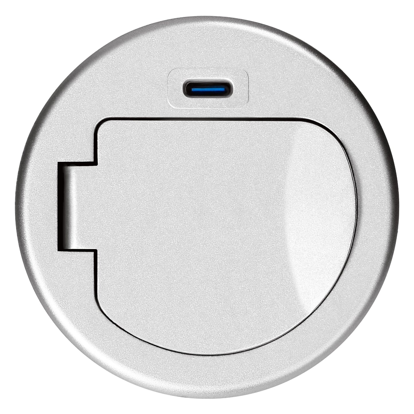 Trano Einbau Steckdose Ø6cm mit Abdeckung, 1x Schuko 3680W + USB-C PD 20W, 1,9m Kabel, Silber/Schwarz, IP20