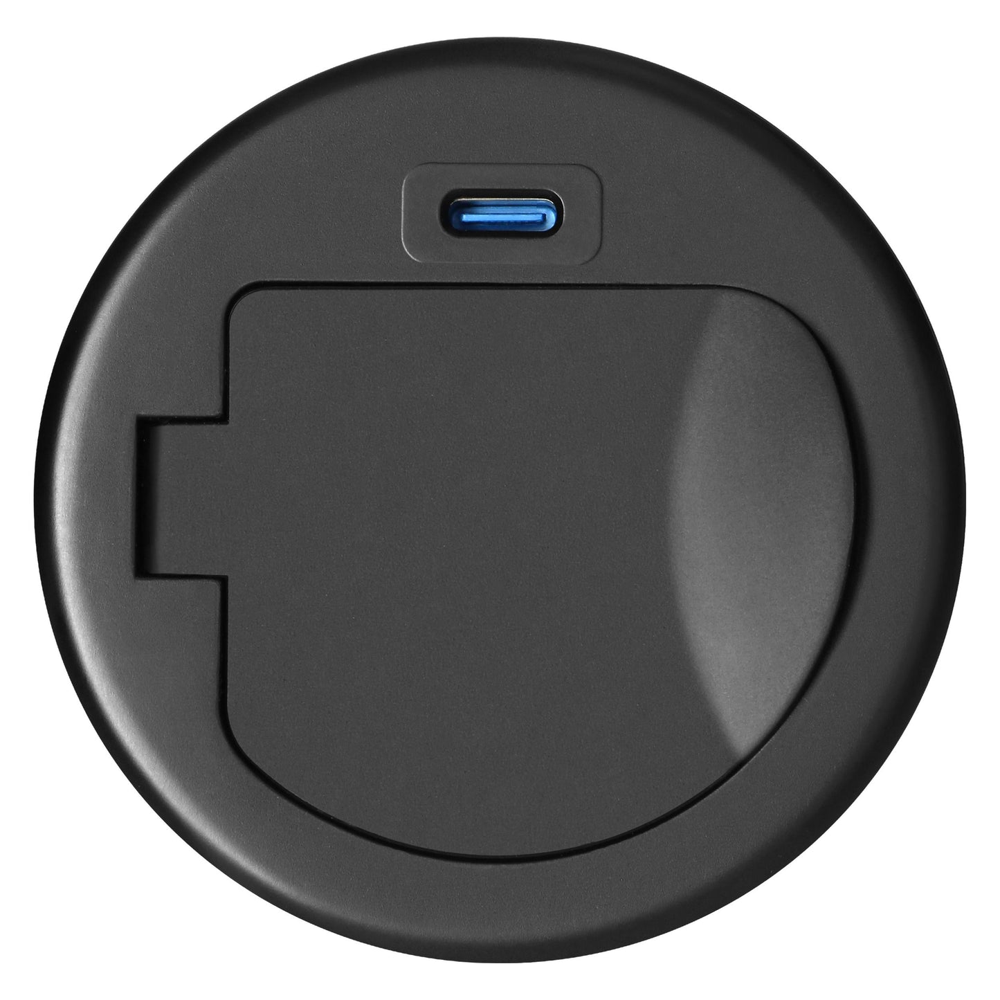 Trano Einbau Steckdose Ø6cm mit Abdeckung, 1x Schuko 3680W + USB-C PD 20W, 1,9m Kabel, Silber/Schwarz, IP20