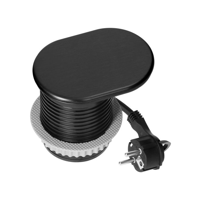 Trano Einbau Steckdose Ø60mm mit Schuko 3680W + USB-A & USB-C PD20W, 1,9m Kabel, Silber/Schwarz/Weiß, IP20