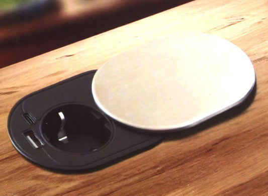 Trano Einbau Steckdose Ø60mm mit Schuko 3680W + USB-A & USB-C PD20W, 1,9m Kabel, Silber/Schwarz/Weiß, IP20