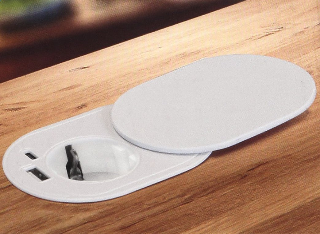 Trano Einbau Steckdose Ø60mm mit Schuko 3680W + USB-A & USB-C PD20W, 1,9m Kabel, Silber/Schwarz/Weiß, IP20