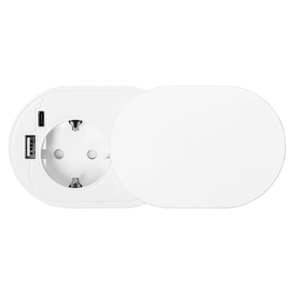 Trano Einbau Steckdose Ø60mm mit Schuko 3680W + USB-A & USB-C PD20W, 1,9m Kabel, Silber/Schwarz/Weiß, IP20