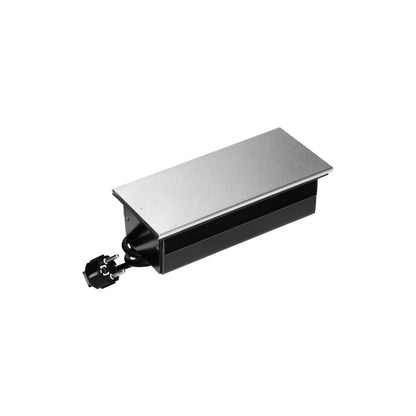 Trano Einbausteckdose mit Schiebedeckel, 2x Schuko 3680W, 2x USB-A+C 5V/4,2A, 1,8m Kabel, Aluminium Silber, 190x86mm