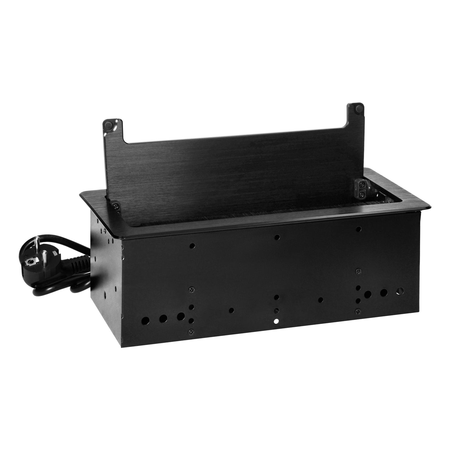 Trano Einbausteckdose 3x Schuko Typ F, flacher Rand 2mm, Anti-Staub-Bürste, 1,5m Kabel, 3680W, IP20, schwarz 265x130mm