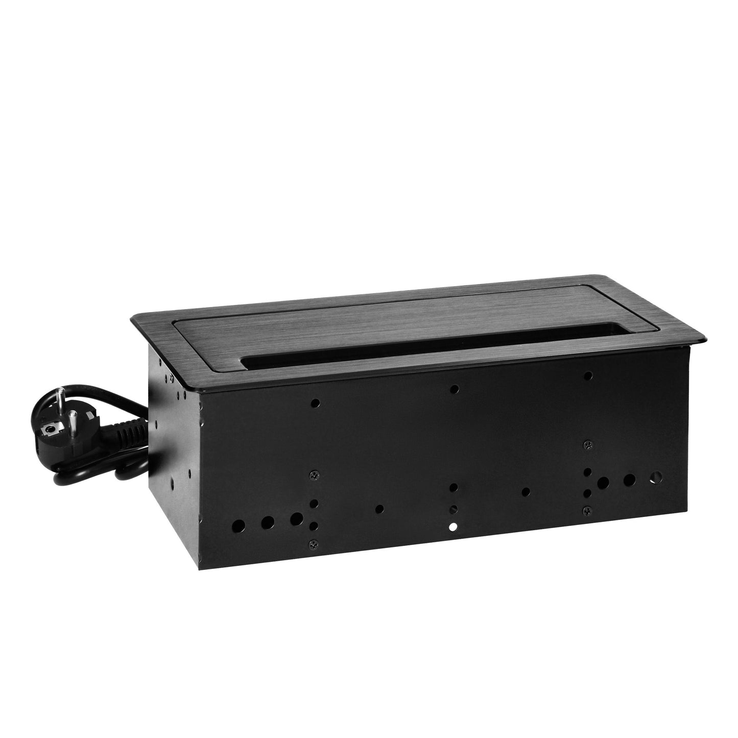 Trano Einbausteckdose 3x Schuko Typ F, flacher Rand 2mm, Anti-Staub-Bürste, 1,5m Kabel, 3680W, IP20, schwarz 265x130mm