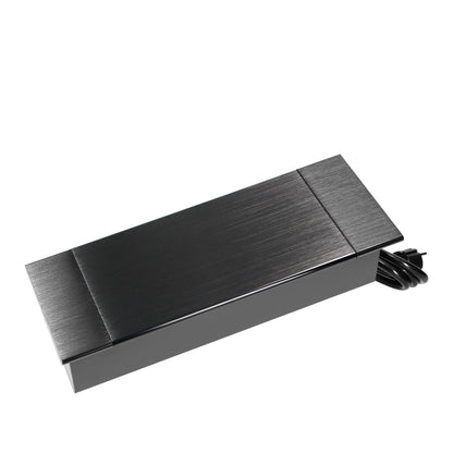 Trano Einbau Steckdose Schuko 2x mit USB A+C 3,6A, 230V, 3680W, 1,5m Kabel, Aluminium/Schwarz, flacher Rand, klappbarer Deckel