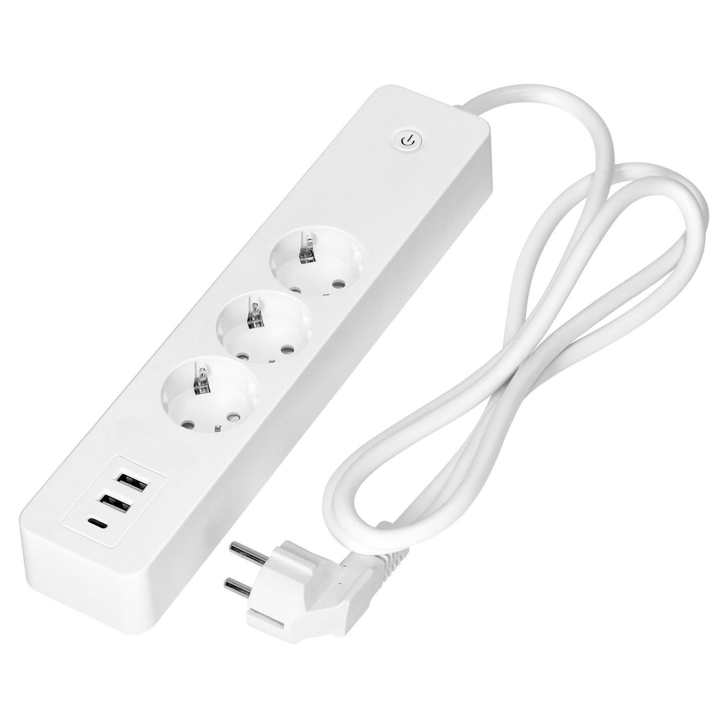 Trano Smart Wi-Fi Steckdosenleiste 3x Schuko 3680W, 3x USB A+C 2,4A, Energiezähler, Alexa/Google kompatibel, Weiß, 1,8m Kabel