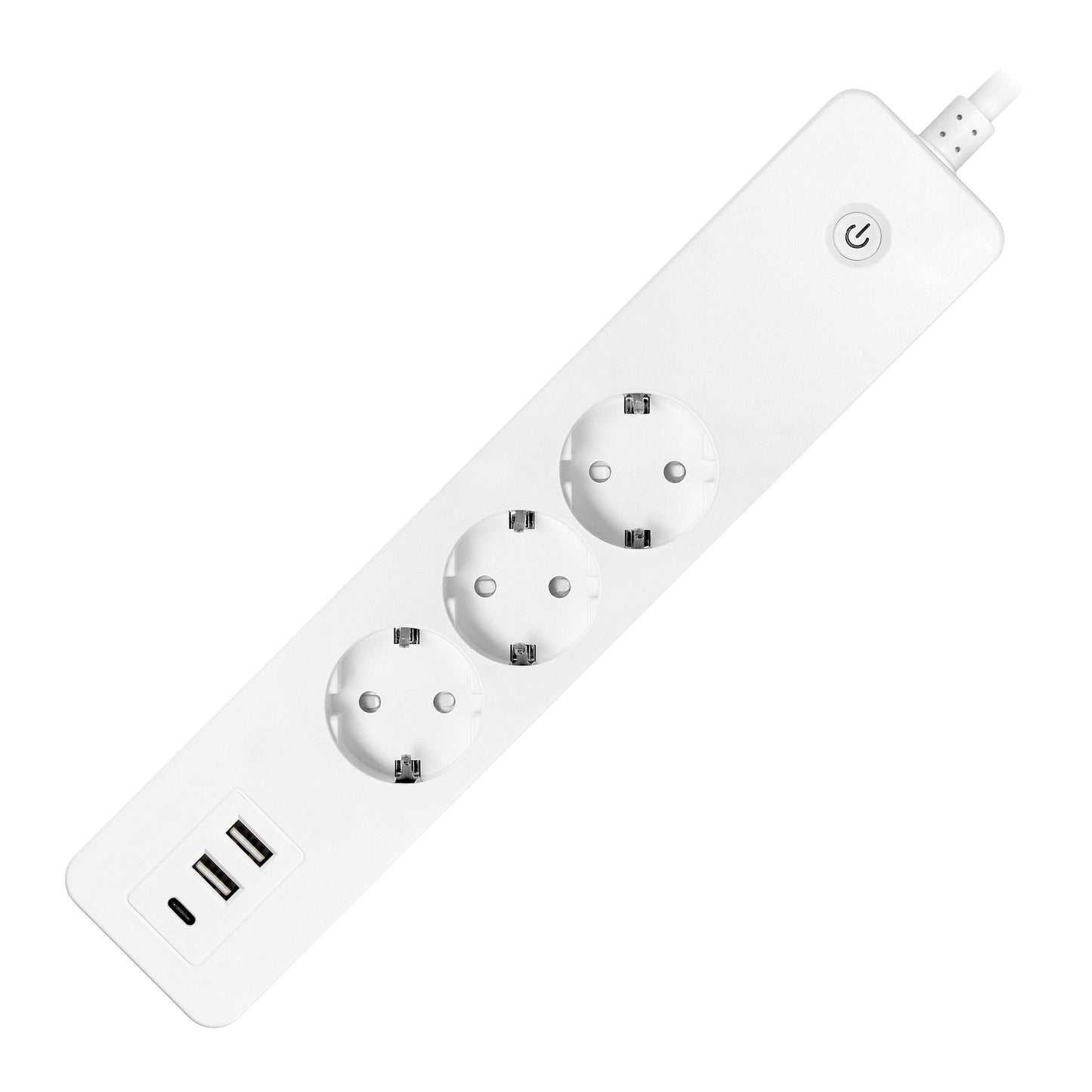 Trano Smart Wi-Fi Steckdosenleiste 3x Schuko 3680W, 3x USB A+C 2,4A, Energiezähler, Alexa/Google kompatibel, Weiß, 1,8m Kabel