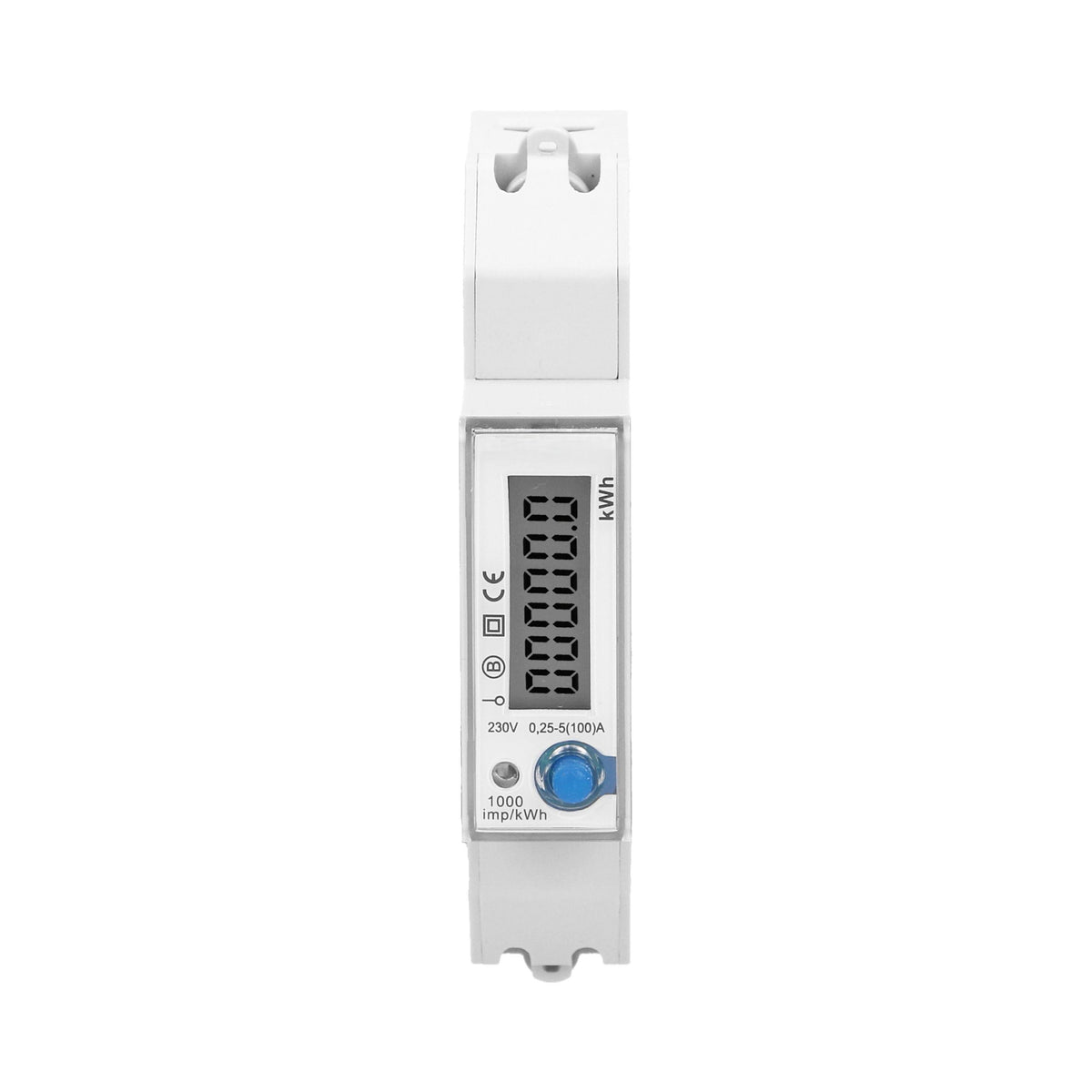 Trano 1-Phasen Stromzähler 100A MID zertifiziert – LCD 5+1, 1 Modul, DIN TH-35mm, 93 m³/h, IP51, 1000 imp/kWh, 8W, LED-Anzeige