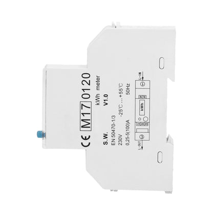 Trano 1-Phasen Stromzähler 100A MID zertifiziert – LCD 5+1, 1 Modul, DIN TH-35mm, 93 m³/h, IP51, 1000 imp/kWh, 8W, LED-Anzeige