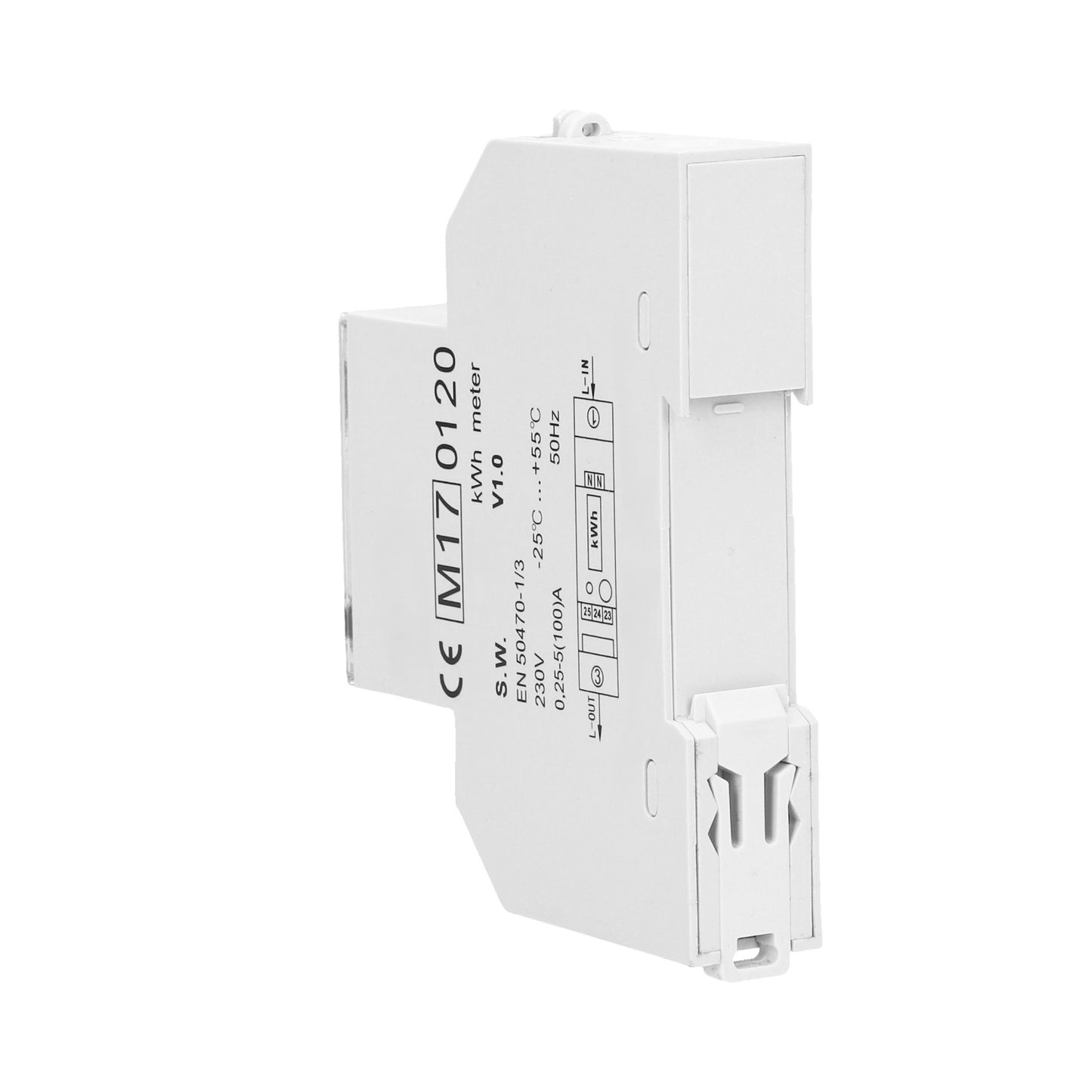 Trano 1-Phasen Stromzähler 100A MID zertifiziert – LCD 5+1, 1 Modul, DIN TH-35mm, 93 m³/h, IP51, 1000 imp/kWh, 8W, LED-Anzeige