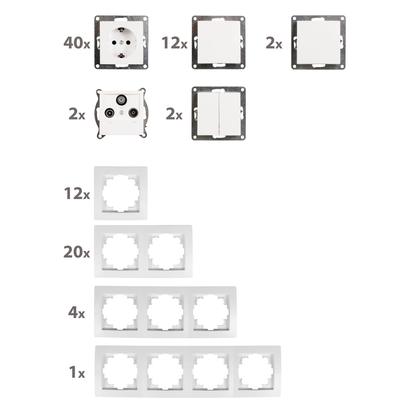 Trano Flair Schalter und Steckdosen Set für Einfamilienhaus – 95-teiliges Komplettset in Weiß – Modernes Design & Hochwertige Verarbeitung