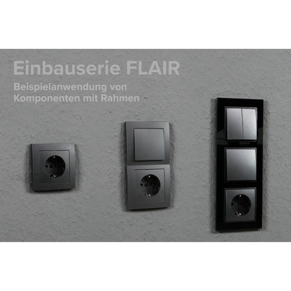 Trano Schalter und Steckdosen Set Flair "Standard" 20-teilig Anthrazit - Unterputz, Steckdosen, Wechselschalter, Rahmen 1-fach & 2-fach, Schalterprogramm Design