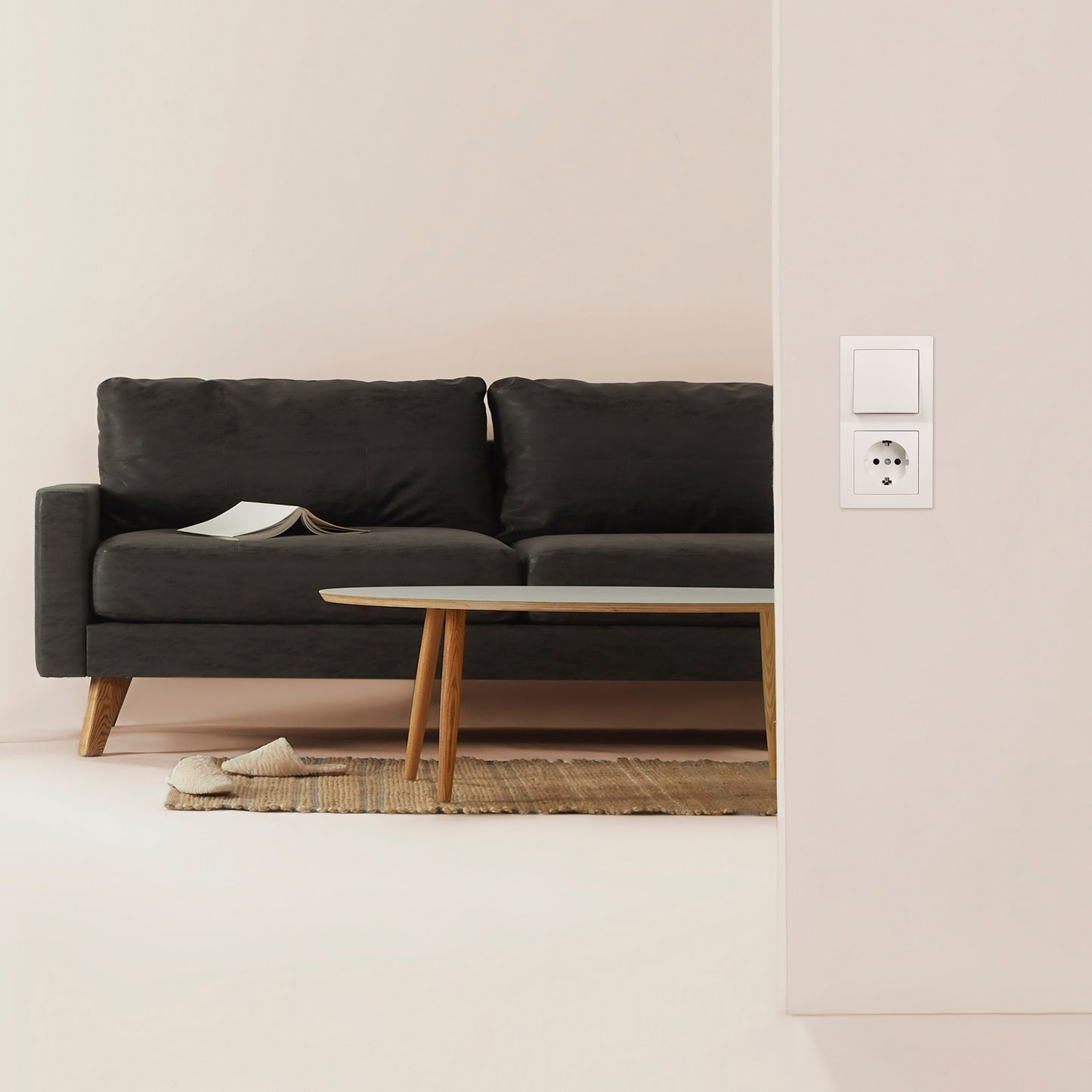 Trano Schalter & Steckdosen Set Flair "Tür 2-fach" Weiß, 3-teilig – Wechselschalter, Schutzkontakt-Steckdose & 2-fach Rahmen | Zeitloses Design, Unterputz, Hochwertige Verarbeitung für Modernes Wohnen
