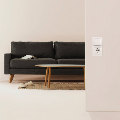 Trano Schalter & Steckdosen Set Flair "Tür 2-fach" Weiß, 3-teilig – Wechselschalter, Schutzkontakt-Steckdose & 2-fach Rahmen | Zeitloses Design, Unterputz, Hochwertige Verarbeitung für Modernes Wohnen