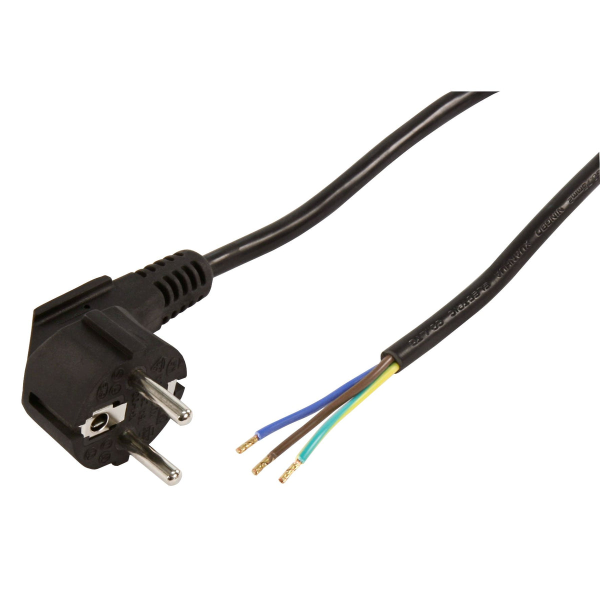 Hochwertiges Schutzkontakt-Netzkabel mit blanken Enden, H05VV-F3G-Leitung, 3x 0,75mm², Schwarz, 2m/5m