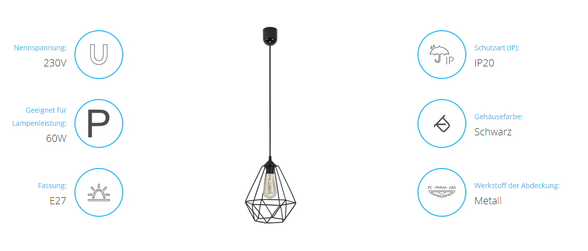 Elegante Pendelleuchte, Schwarz, E27, Max. 60W, 230V, IP20, Kunststoffgehäuse, Metallabdeckung