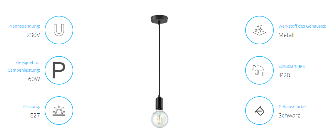 Elegante Pendelleuchte, E27, 60W, Metall, Schwarz, IP20, Deckenmontage, 100mm