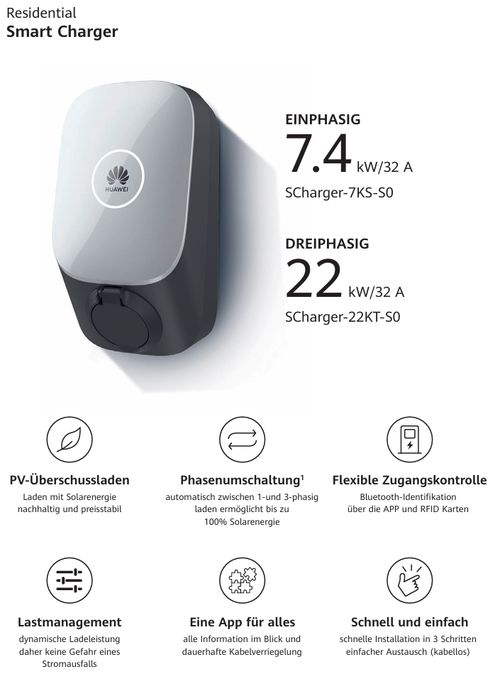 Huawei - Smart Charger 22KT-S0 - 22 kW, 3-phasig, WLAN & Bluetooth, RFID, Typ-2-Stecker