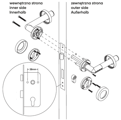 Trano Smart Griff, Elektronische Drückergarnitur mit PIN & Bluetooth 4.0 – IP44, für Türen 38–58 mm, schwarz oder silber, beleuchtet, 2×CR2