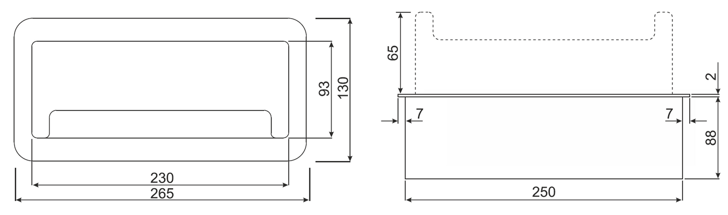 Trano Einbausteckdose 3x Schuko Typ F, flacher Rand 2mm, Anti-Staub-Bürste, 1,5m Kabel, 3680W, IP20, schwarz 265x130mm