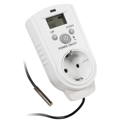 Steckdosen-Thermostat mit LC-Display und mit und ohne Außenfühler, 230V/16A, Temperaturregelung +5 °C bis +30 °C