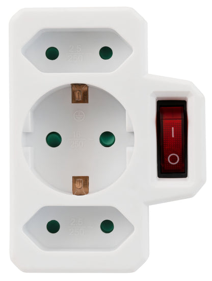 2er Set Steckdosen-Adapter 3-fach Schalter Mehrfachstecker Kindersicherung weiß 16A 250V