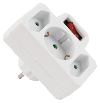 2er Set Steckdosen-Adapter 3-fach Schalter Mehrfachstecker Kindersicherung weiß 16A 250V