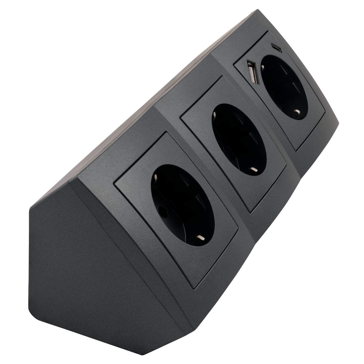 Trano Steckdosenblock Flair: 3-fach anthrazit mit USB-C (PD 18W) & USB-A