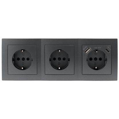 Trano Steckdosenblock Flair: 3-fach anthrazit mit USB-C (PD 18W) & USB-A