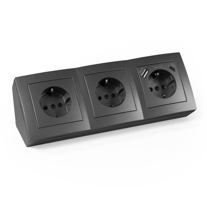 Trano Steckdosenblock Flair: 3-fach anthrazit mit USB-C (PD 18W) & USB-A