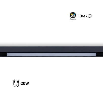 Trano 48V CCT Magnet Schienenleuchte 12W/20W dimmbar – DALI‑2, 2700‑6000K, 120° Winkel, Aluminium, Opaler Diffusor, UGR22, Schwarz