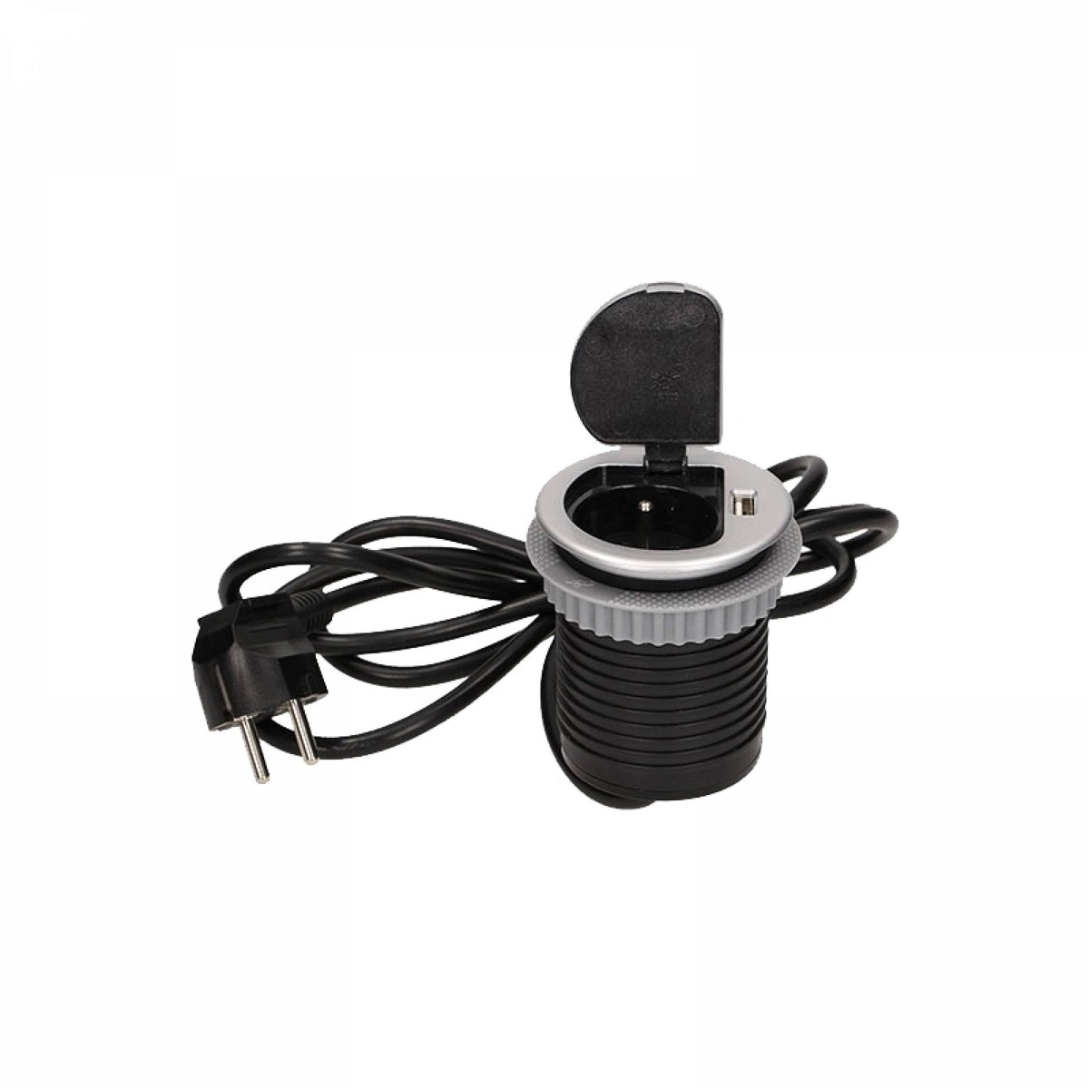 Einbausteckdose rund versenkbar 1fach + 1x USB silber elegant Steckdose Küche