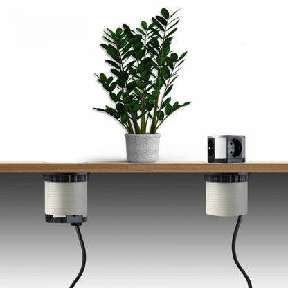 Trano Einbausteckdose Ø10cm, 3x Schuko Typ F, 2x USB A+C 3A, 1,5m Kabel, Aluminium Silber, 3680W, IP20