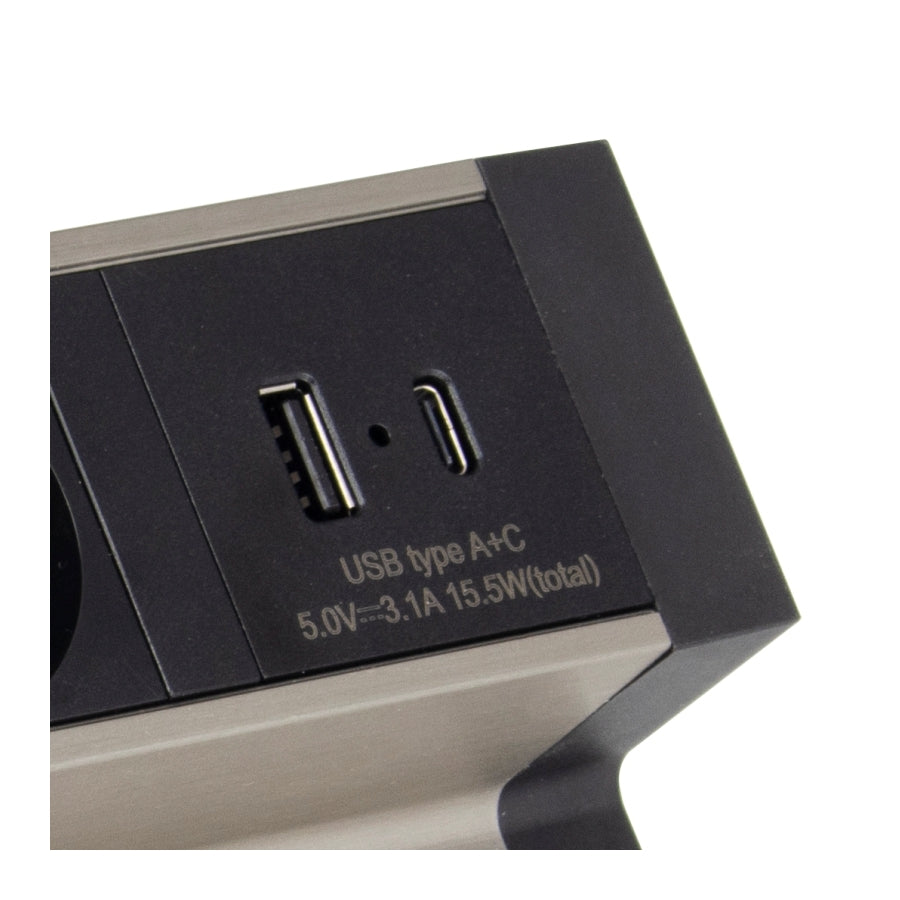 Möbel-Steckdose 3-fach  USB A und C Büro Mehrfachsteckdose Steckdosenleiste 1,8m
