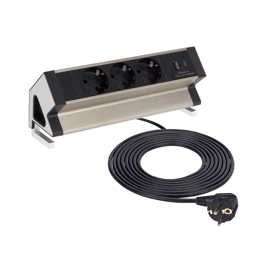 Möbel-Steckdose 3-fach  USB A und C Büro Mehrfachsteckdose Steckdosenleiste 1,8m