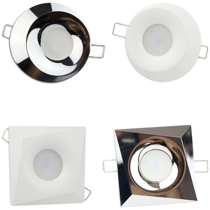 Design Einbaurahmen GU10 MR16 rund eckig weiß chrom Gehäuse Einbauleuchte Ø70mm