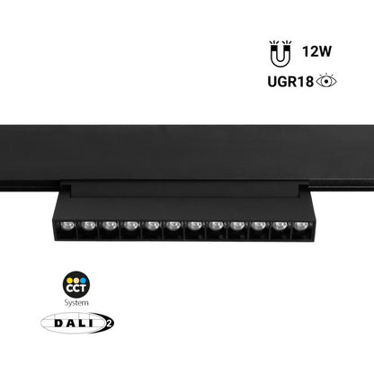 Trano 48V Magnet‑Schienenstrahler CCT 12W/18W DALI‑2 dimmbar UGR18, 24° Spot, CRI 95, schwenkbar – Linear LED Lampe Schwarz