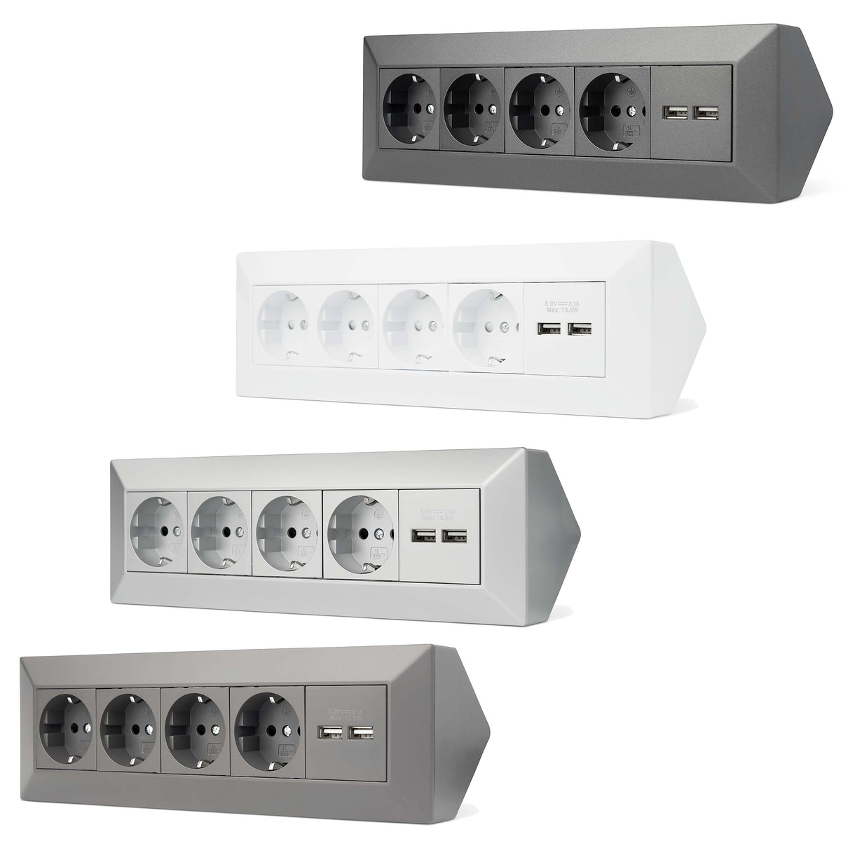 Möbel-Steckdose 4-fach 2x USB-A Mehrfachsteckdose Steckdosenleiste Küche Büro Tisch