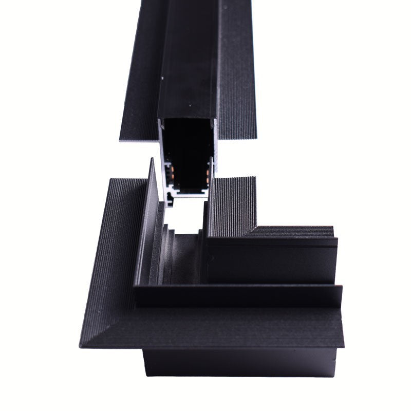 Trano Verbinder für 20 mm Einbau‑Magnetschienen – L, T & X – 90° Verbindungen, Aluminium, IP20, Schwarz, inkl. Montagezubehör, magnetisches 48V System