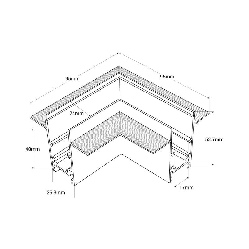 Trano Verbinder für 20 mm Einbau‑Magnetschienen – L, T & X – 90° Verbindungen, Aluminium, IP20, Schwarz, inkl. Montagezubehör, magnetisches 48V System