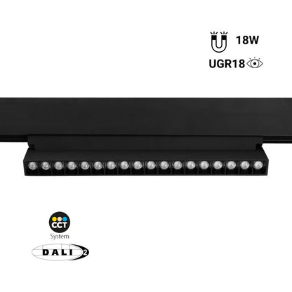 Trano 48V Magnet‑Schienenstrahler CCT 12W/18W DALI‑2 dimmbar UGR18, 24° Spot, CRI 95, schwenkbar – Linear LED Lampe Schwarz
