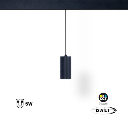 Trano 48V LED Pendelleuchte 5W dimmbar – Magnet Schienensystem, DALI‑2, CCT 2700–6000K, CRI>90, 36° Spot, Aluminium Schwarz